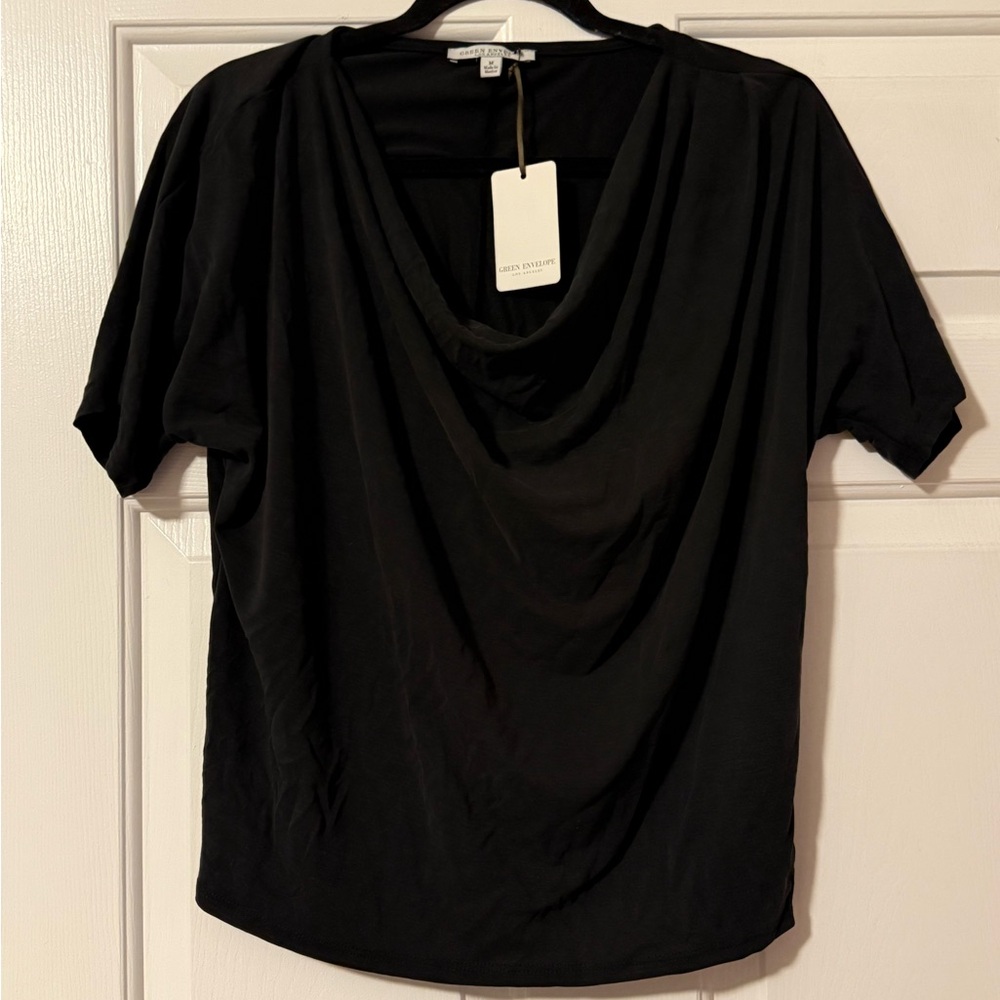 Green Envelope  - Black Top Neck Draped NWT